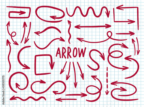 Arrow collection hand drawn style. Drawing line element design.
