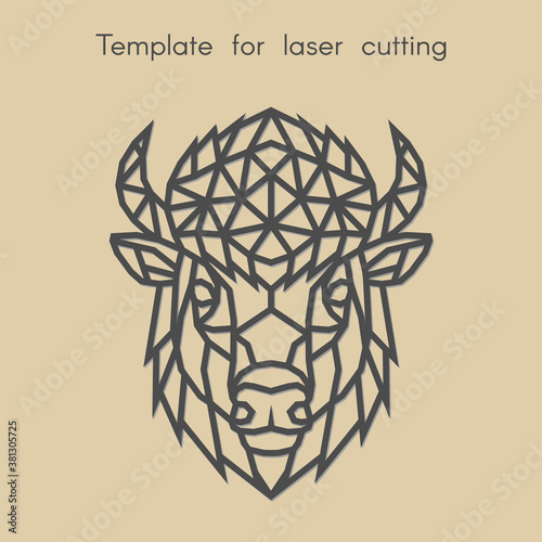 Template animal for laser cutting. Abstract geometriс head bison for cut. Stencil for decorative panel of wood, metal, paper. Vector illustration.