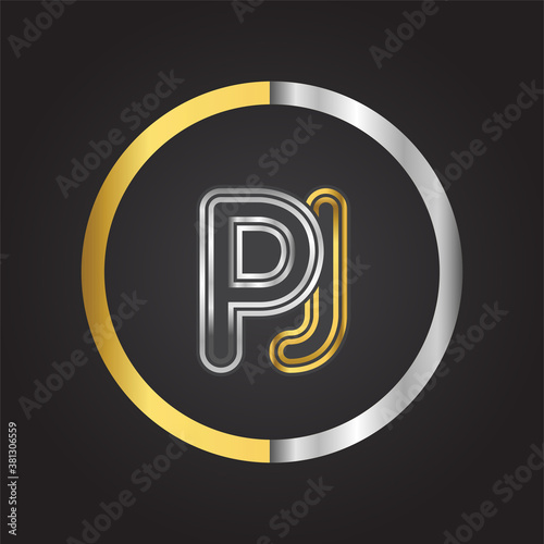 PJLetter logo in a circle. gold and silver colored. Vector design template elements for your business or company identity. photo