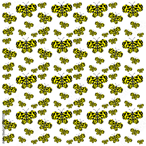 Vector illustration
Seamless pattern
Yellow black butterfly
On a white background