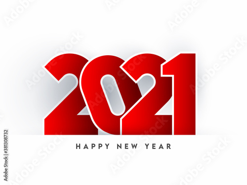Red Paper Cut 2021 Number on White Background for Happy New Year.