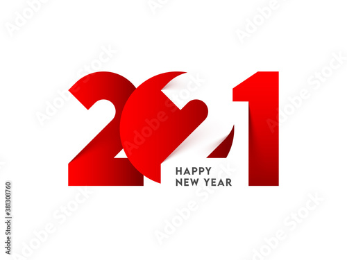 Stylish Paper Cut 2021 Number on White Background for Happy New Year.