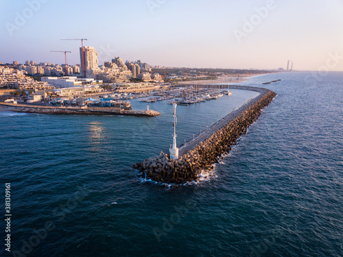 Aerial view of marina in Ashkelon city. photo