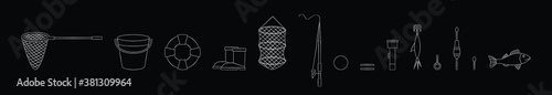 set of fishing element. lure, fish net and more cartoon icon design template with various models. vector illustration isolated on blue background