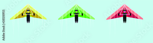 set of man flying on hang glider cartoon icon design template with various models. vector illustration isolated on blue background