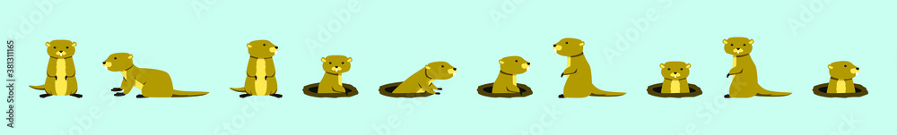 set of gopher cartoon icon design template with various models. vector illustration isolated on blue background
