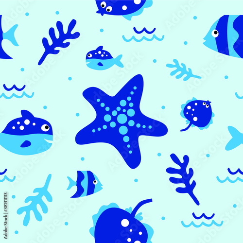 seamless underwater cartoon flat vector illustration