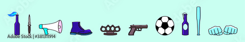 set of hooligans and street riots cartoon icon design template with various models. vector illustration isolated on blue background
