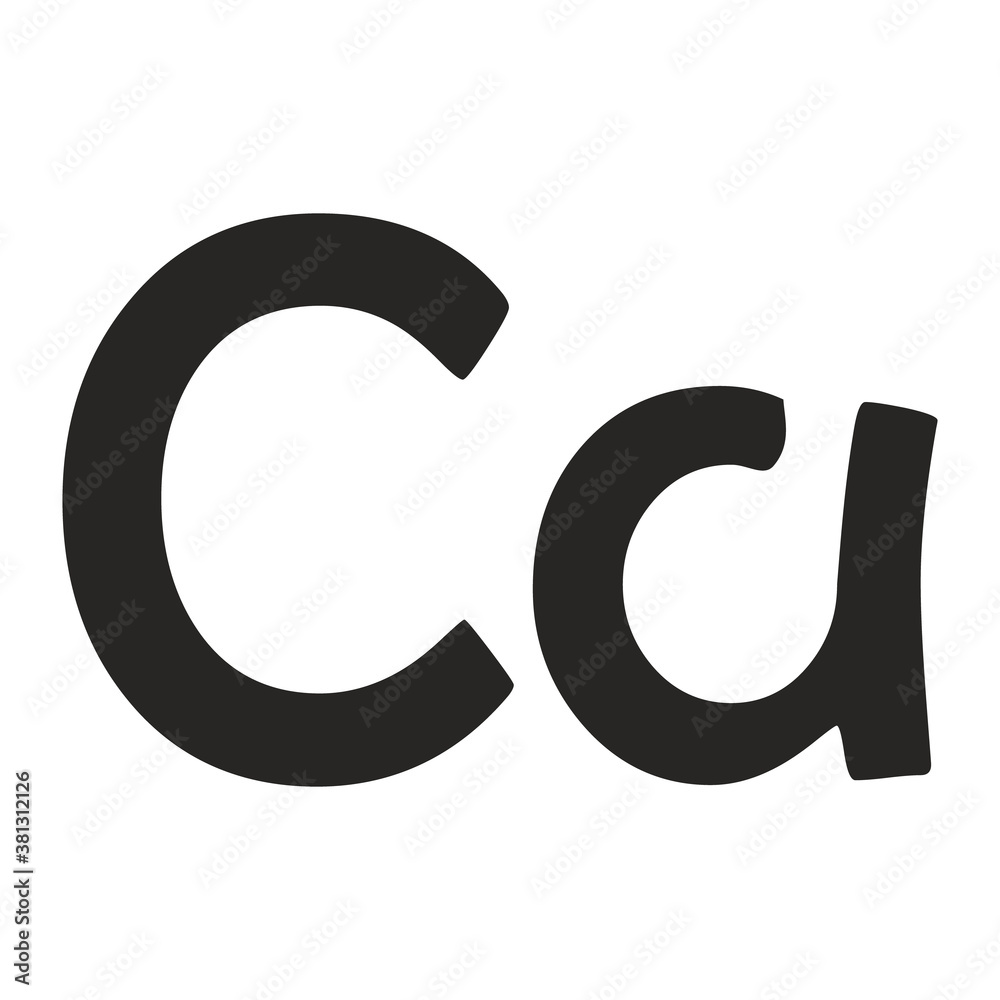 Vector Icon of the Periodic Table of Mendeleev - Ca. Chemical element Ca with atomic mass designation, Electronic configuration, Melting point, Boiling point and name. Text: Calcium. Vector Icon of the Periodic Table of Mendeleev - Ca. Chemical element Ca with atomic mass designation, Electronic configuration, Melting point, Boiling point and name. Text: Calcium.