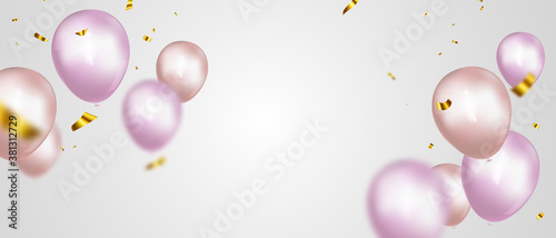 Celebration party banner with pink balloons background. Sale Vector illustration. Grand Opening Card luxury greeting rich.