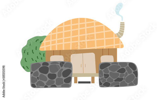 A nice little hut with a Smoking chimney isolated on white background. Flat cartoon vector illustration