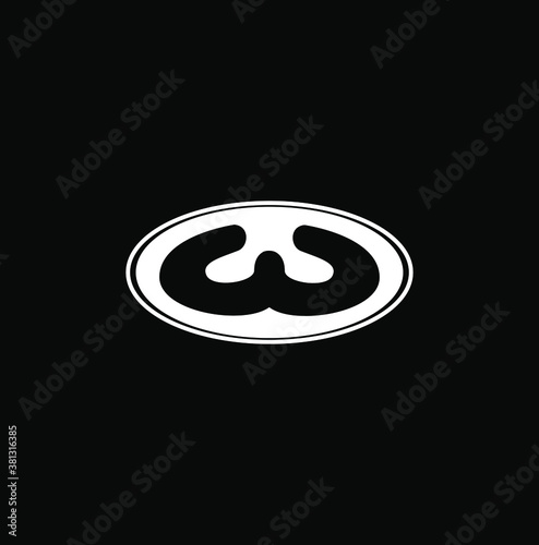 W letters on white wold shape oval. W monogram.