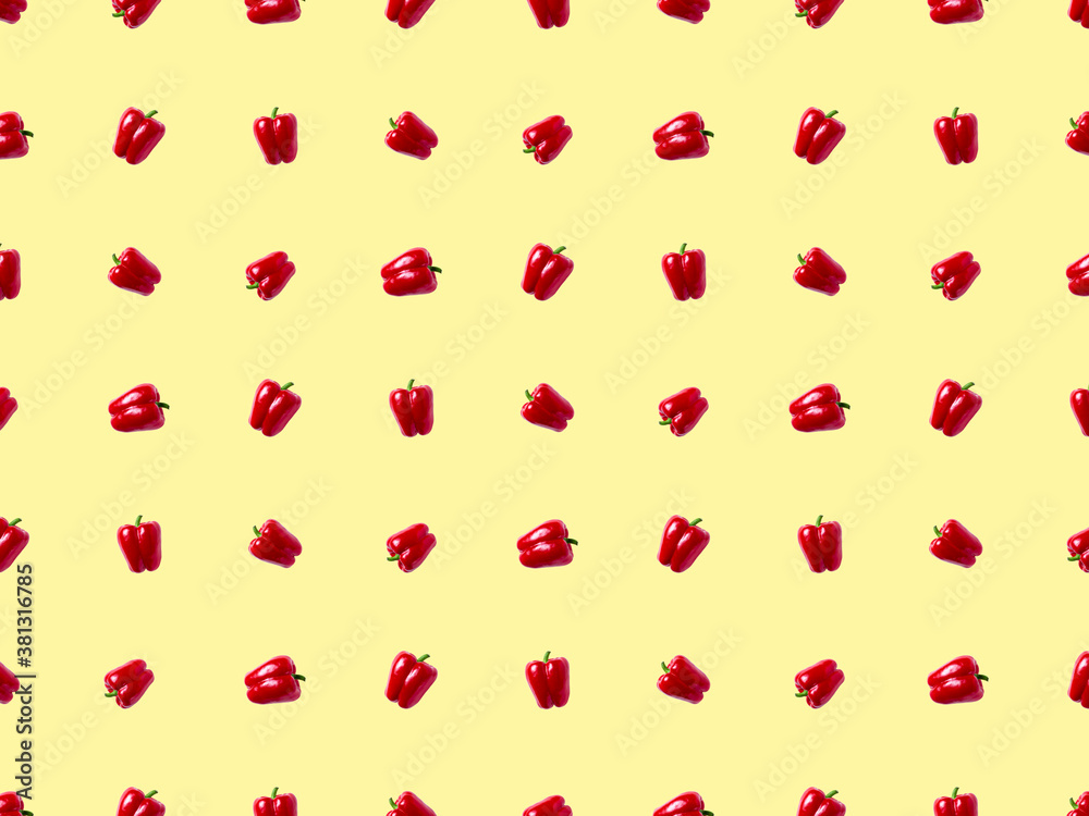 sweet bell pepper pattern. vegetables on a pastel yellow background. sweet bell pepper pattern. vegetables on a pastel yellow background.