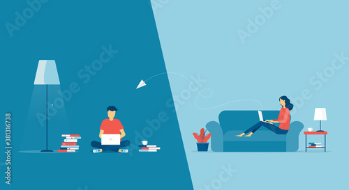 flat vector work from home workplace concept and business smart working online connect anywhere concept