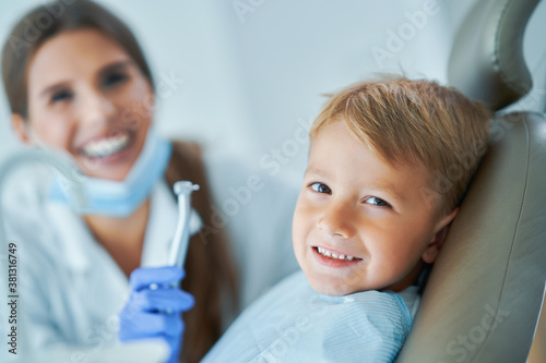 Little boy and female dentist in the dentists office