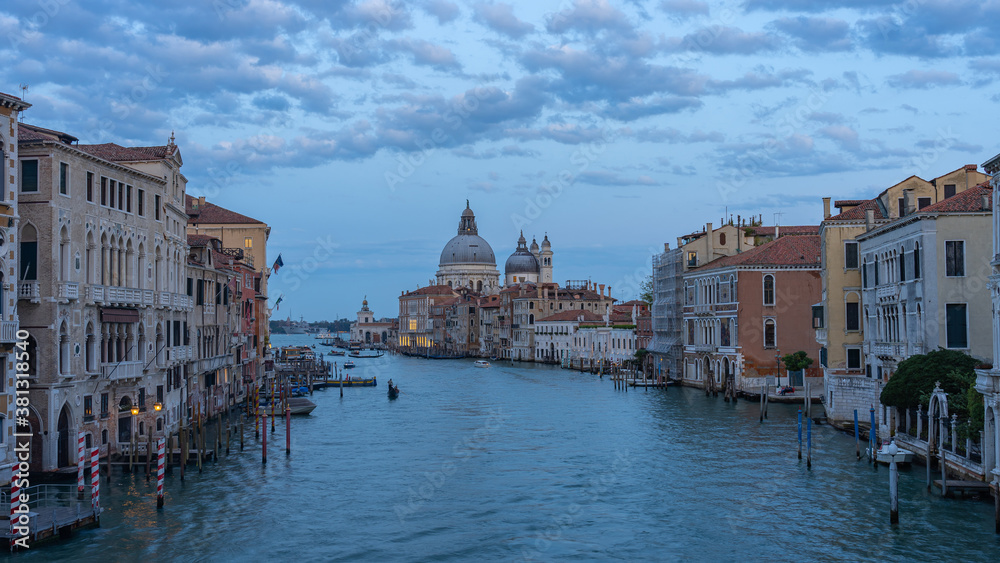 Santa Maria della Salute with view of Venice skyline in Italy