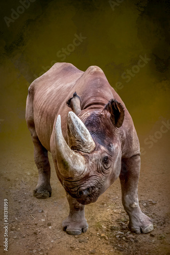 portrait of a standing rhino