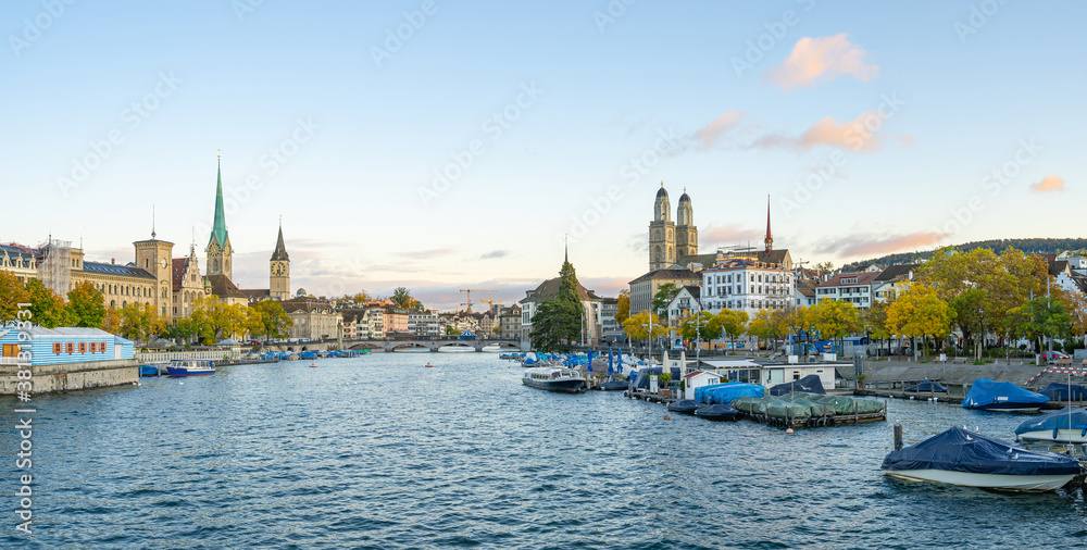 Panorama view of Zurich city skyline in Switzerland