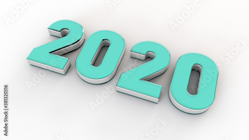 2020 3D text on white background, 3D render