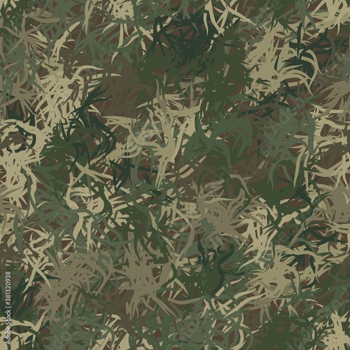 Green abstract seamless background of randomly interwoven bands and wavy lines
