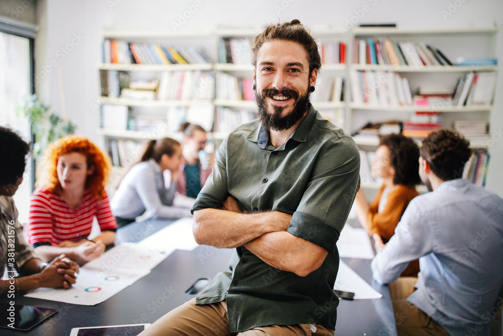 Successful company with happy workers. Business, meeting, office concept Successful company with happy workers. Business, meeting, office concept