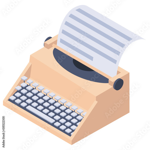 
Typewriter icon, isometric design.
 photo