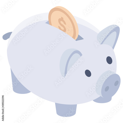 
Piggy bank icon, isometric design.
