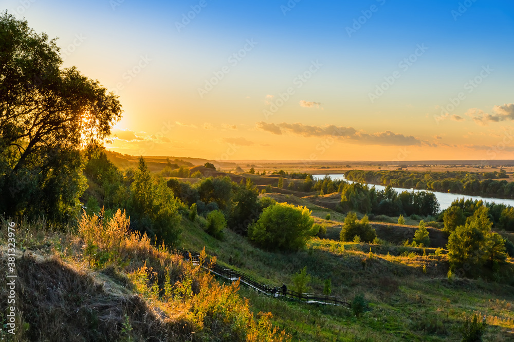 Sunset on the Oka river in the village Konstantinovo - Russia