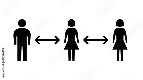 Social Distancing Keep Your Distance Sign with Man and Woman Figures and Arrows. Vector Image.