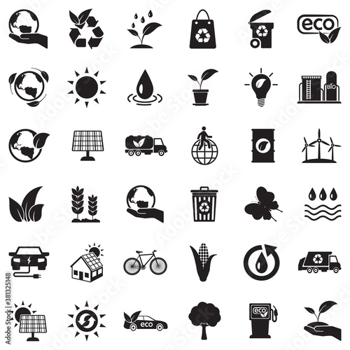 Ecology Icons. Black Flat Design. Vector Illustration.