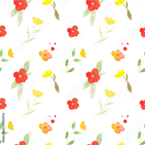 watercolor delicate floral pattern, red tulips isolated on a white background, the pattern is perfect for textiles, wrapping paper and scrapbooking