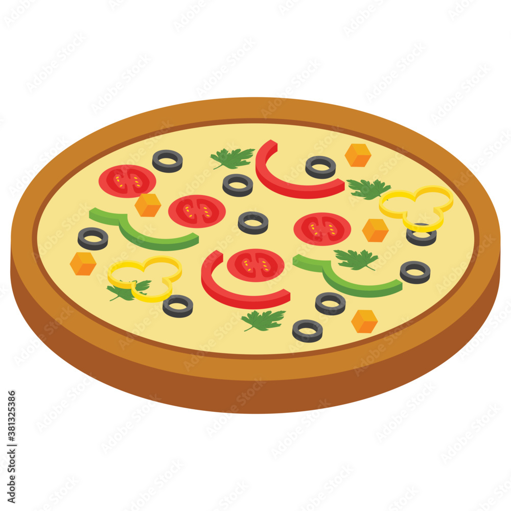 Fototapeta Pizza, flat isometric icon.