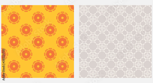Decorative background pattern, seamless wallpaper texture, orange and gray colors