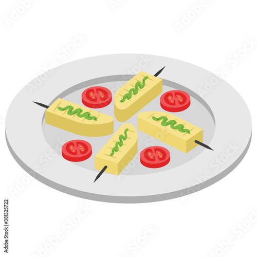 
Flat isometric icon of skewer .
