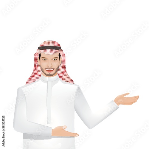 middle eastern man with a welcoming gesture