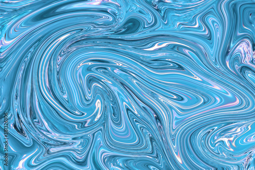 Abstract painting with effect of liquid striped swirling blue marble pattern. Psychedelic background, aqua coloring. Contemporary art, a colorful swirl of flowing acrylic paints.