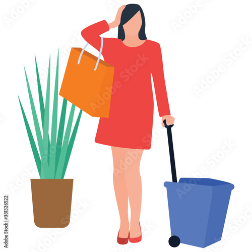 
Girl with shopping bag and home accessories, shopping for home 
