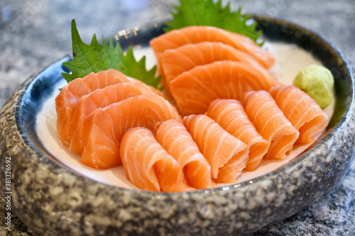 Salmon sashimi, Healthy raw diet food, Favorite Japanese traditional style food.
