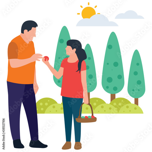 
Picking fruits flat vector icon 
