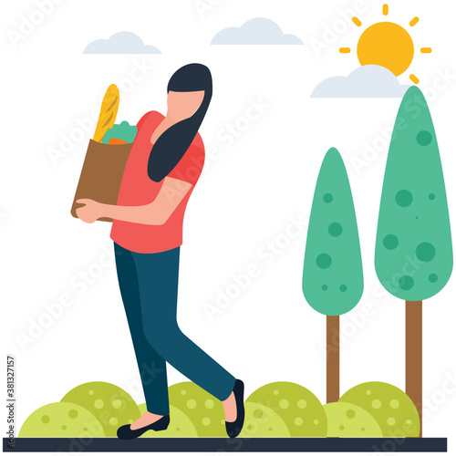 
Girl with shopping bag and home accessories, shopping for home 
