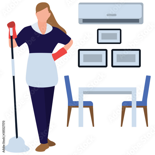 
Flat icon design of room cleaning, vacuum cleaner 
