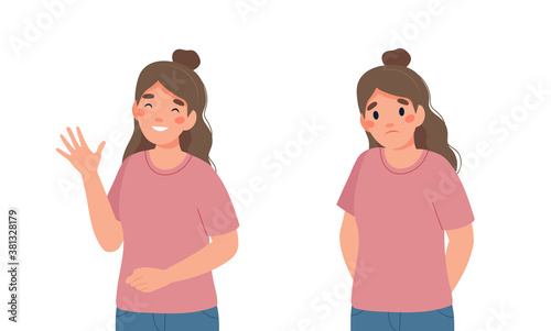 Happy and sad young woman. Different emotions concept