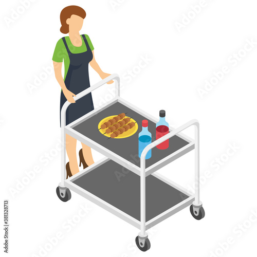 
Food serving trolley isometric icon design 
