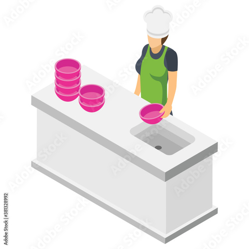 
Hotel chef isometric icon design 
