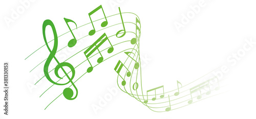 green musical notes melody on white background