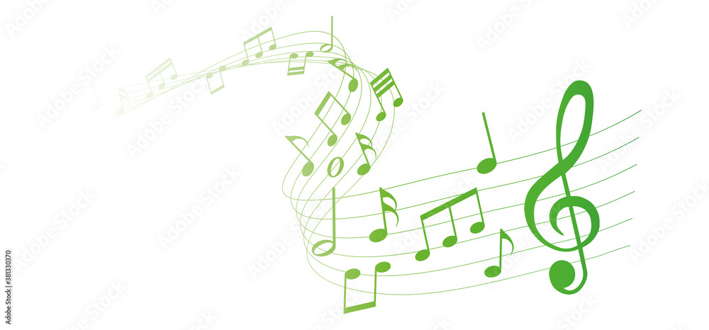 Fototapeta premium green musical notes melody on white background