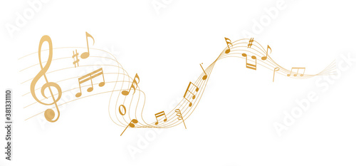 gold musical notes melody on white background