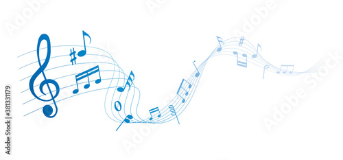 blue musical notes melody on white background