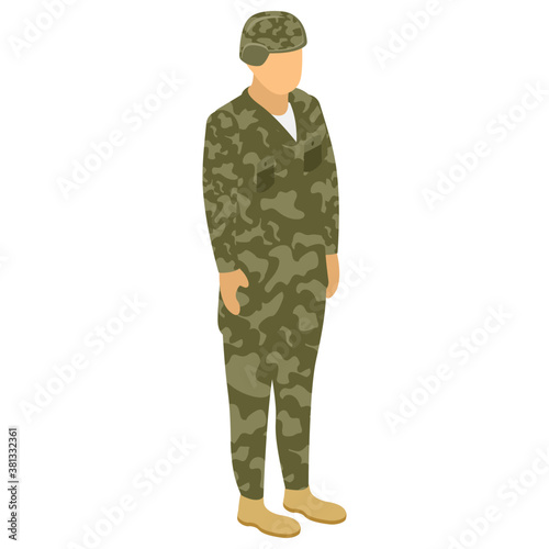  Soldier, isometric vector icon. 