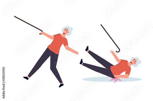 Falling Elderly People concept. Vector illustration in cartoon style